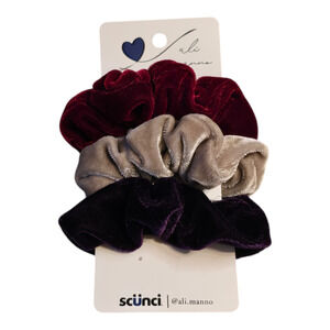 Scunci Ali Manno Scrunchies 3 Piece Velvet Red/Silver/Purple